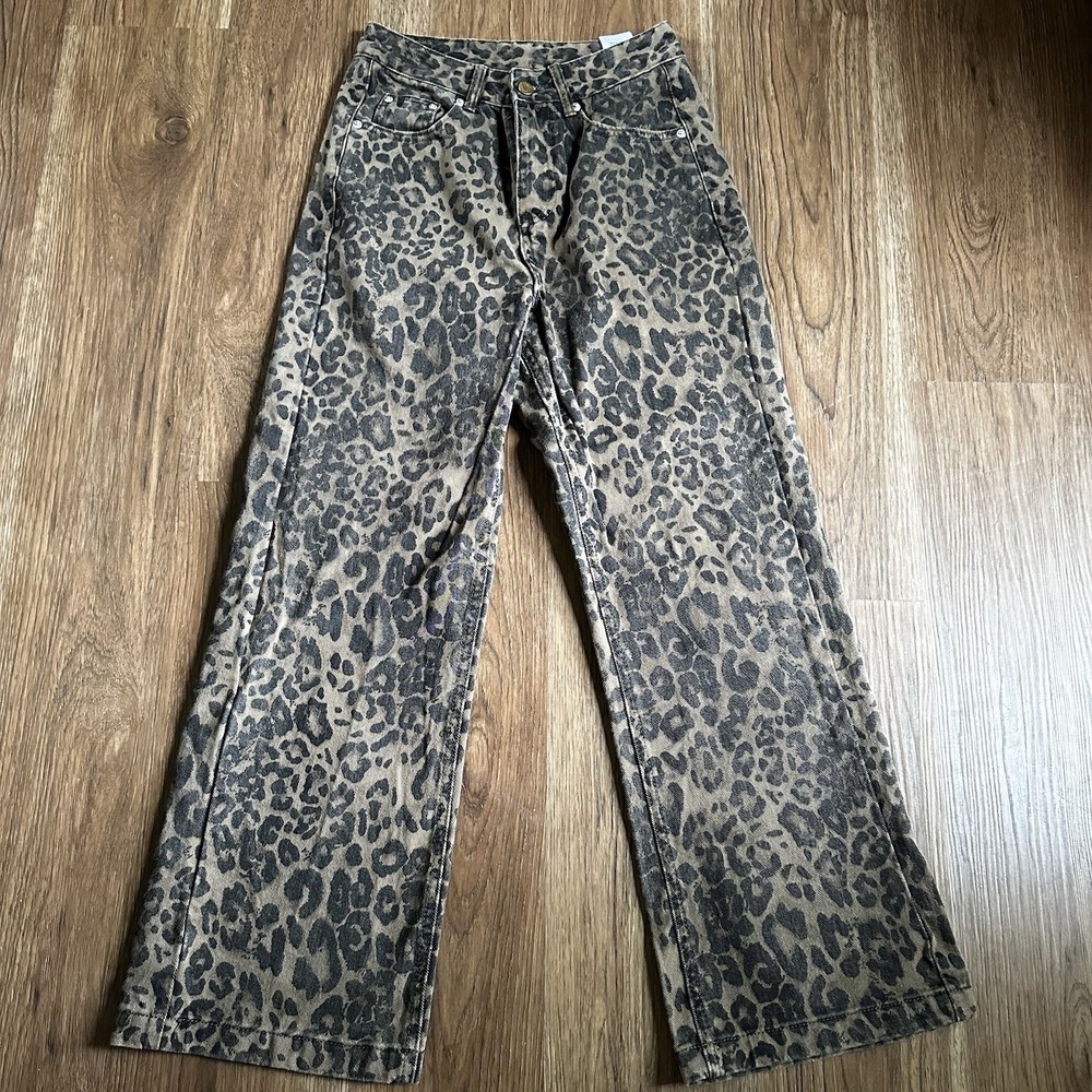 Aelfric Eden Leopard Print Jeans Men's 28x26 Brown Streetwear Wide Leg Pants Y2K